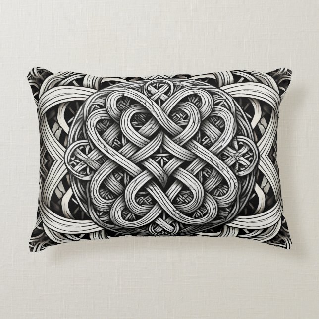 Detaillierte Schwarz-Weißer keltischer Knoten 0001 Accent Kussen (Voorkant)