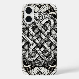 Detaillierte Schwarz-Weißer keltischer Knoten 0001 iPhone 16 Hoesje