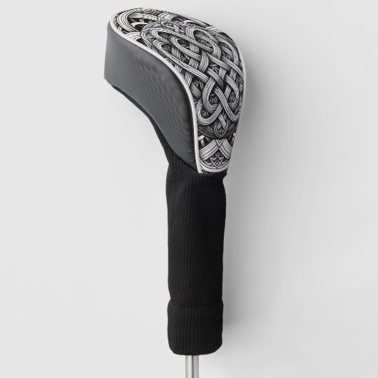 Detaillierte Schwarz-Weißer keltischer Knoten 0001 Golfheadcover (Schuin)