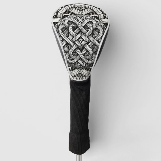 Detaillierte Schwarz-Weißer keltischer Knoten 0001 Golfheadcover (Voorkant)
