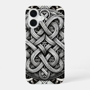 Detaillierte Schwarz-Weißer keltischer Knoten 0001 iPhone 16 Hoesje