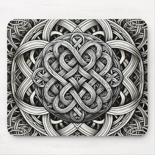 Detaillierte Schwarz-Weißer keltischer Knoten 0001 Muismat (Voorkant)