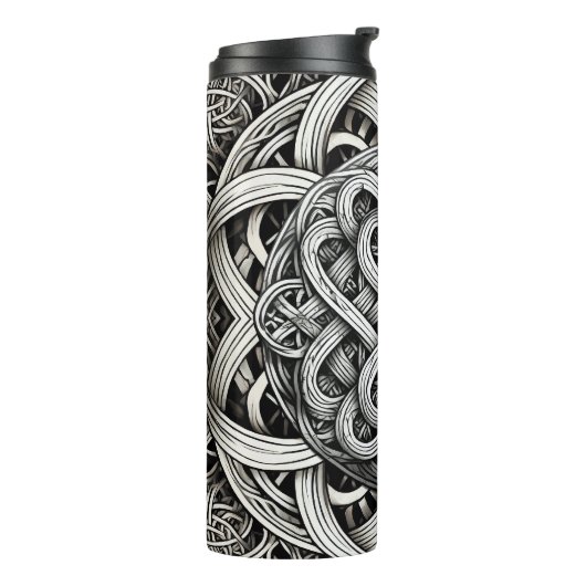 Detaillierte Schwarz-Weißer keltischer Knoten 0001 Thermosbeker (Gedraaid links)