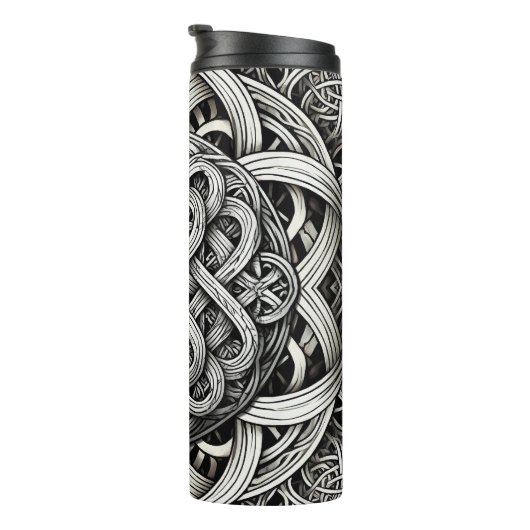 Detaillierte Schwarz-Weißer keltischer Knoten 0001 Thermosbeker (Geroteerd rechts)