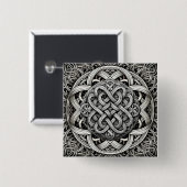 Detaillierte Schwarz-Weißer keltischer Knoten 0001 Vierkante Button 5,1 Cm (Voorkant /achterkant)