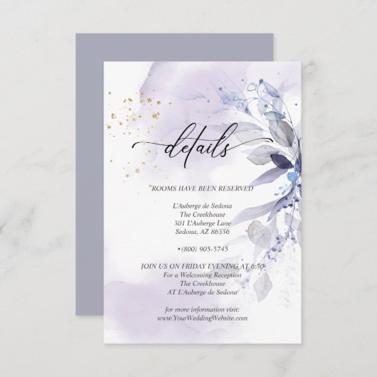 Details 2 Elegant Paarse Waterverf Blad Kaart (Voorkant / Achterkant)