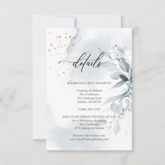 Details 2 Elegante Stofblauwe Aquarel Lofwerk Kaart (Voorkant)