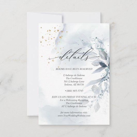 Details 3 Elegant Dusty Blue Waterverf Foliage Kaart (Voorkant)