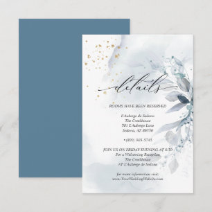 Details 3 Elegante Stofblauwe Aquarel Loof Kaart