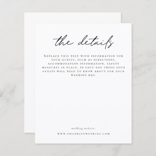 Details begrotingsbruiloft Informele Script Enclos (Voorkant / Achterkant)