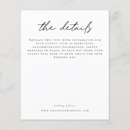 Details begrotingsbruiloft Informele Script Enclos (Voorkant)