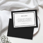 Details bewerkbare rand kleurhuwelijk informatiekaartje<br><div class="desc">Deze moderne klassieke trouwdetailskaart heeft een bewerkbare achtergrondkleur; om het van zwart in de kleur van uw keus te veranderen, klik de aanpassen knoop en verander zowel de voor als achterachtergrondkleur. Personaliseer het door de plaatsaanduidingstekst te vervangen. Voor meer opties zoals om het lettertype te wijzigen, het is grootte en...</div>