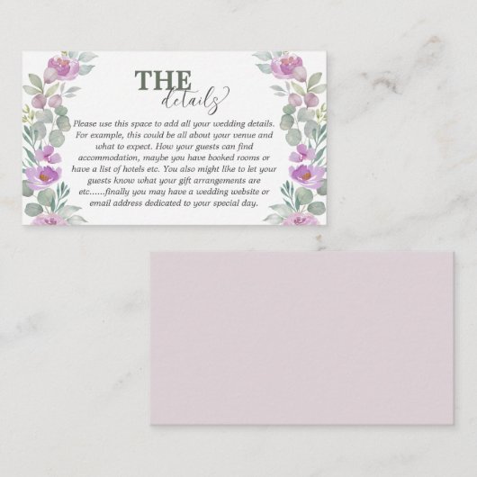 Details bijtende eucalyptus roze bruiloft informatiekaartje (Voorkant / Achterkant)