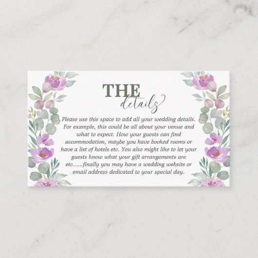 Details bijtende eucalyptus roze bruiloft informatiekaartje (Voorkant)