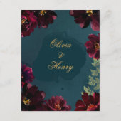 Details blauwgroen Bordeaux Jewel Tone Weddenschap Informatiekaartje (Achterkant)