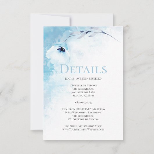 DETAILS | Bleke blauwe Waterverf Anemone Kaart (Voorkant)