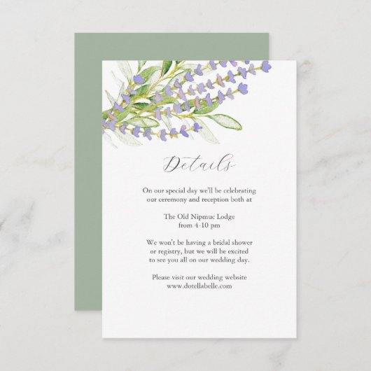 Details Bruiloft Behuizing Kaart Waterverf Lavende (Voorkant / Achterkant)