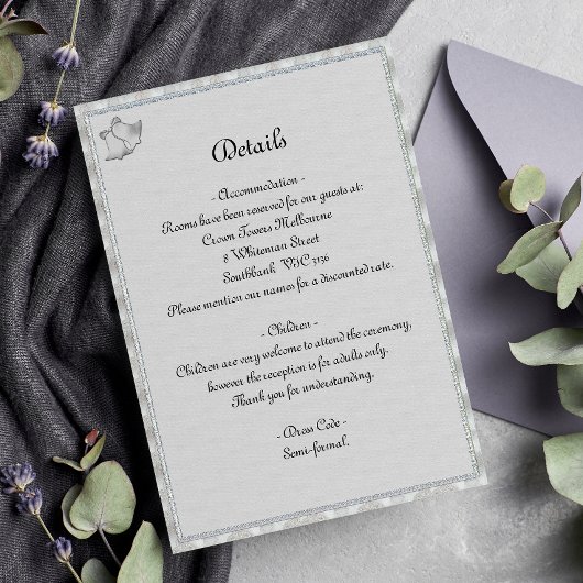 Details bruiloft Bells Elegant Silver Wedding Informatiekaartje