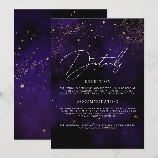 Details bruiloft donkerdonkerPaars Magical Gold Bl Kaart (Voorkant / Achterkant)