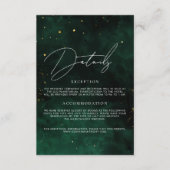 Details bruiloft donkergroene, magisch goud zwart informatiekaartje (Voorkant)