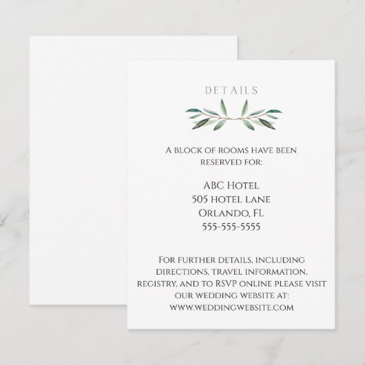 Details bruiloft notitiekaartje (Voorkant / Achterkant)