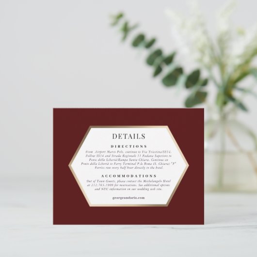 Details bruiloft *Palazzo Grassi* RSVP Kaartje (Staand voorkant)