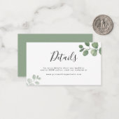 Details BUDGET Sage Green Eucalyptus Weddenschap Notitiekaartje (Voorkant / Achterkant in situ)