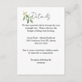Details Card for any wedding Watercolor leaf RSVP Kaartje