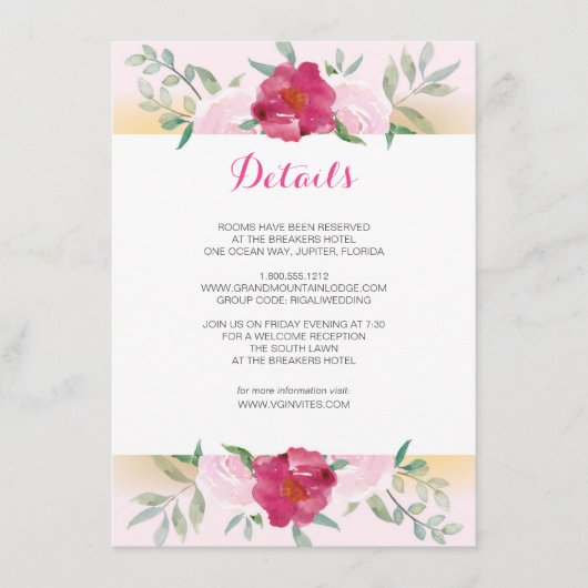Details Card Pink Flowers & Stripes Informatiekaartje (Voorkant)