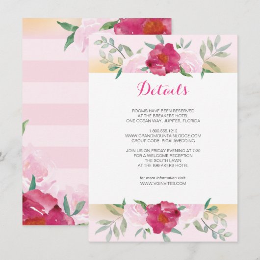 Details Card Pink Flowers & Stripes Informatiekaartje (Voorkant / Achterkant)