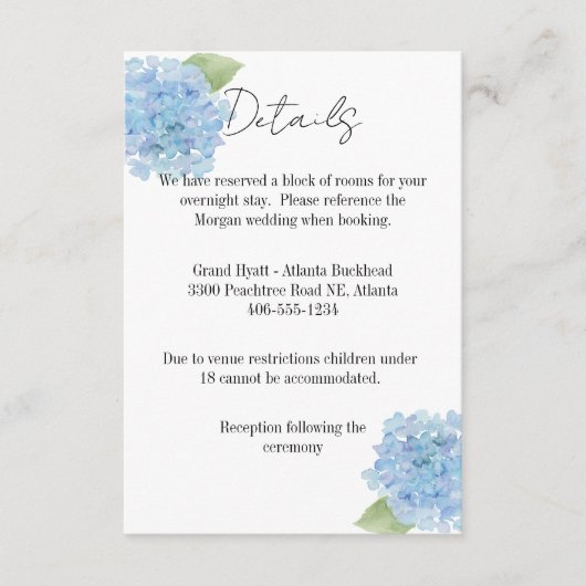 Details Card Wedding Hydrangea RSVP Kaartje (Voorkant)