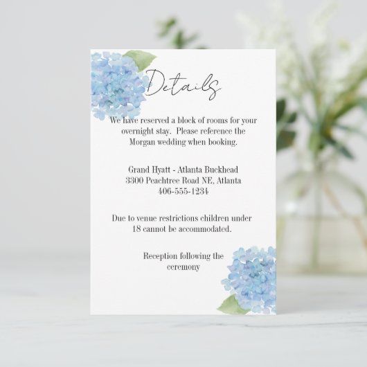 Details Card Wedding Hydrangea RSVP Kaartje (Staand voorkant)