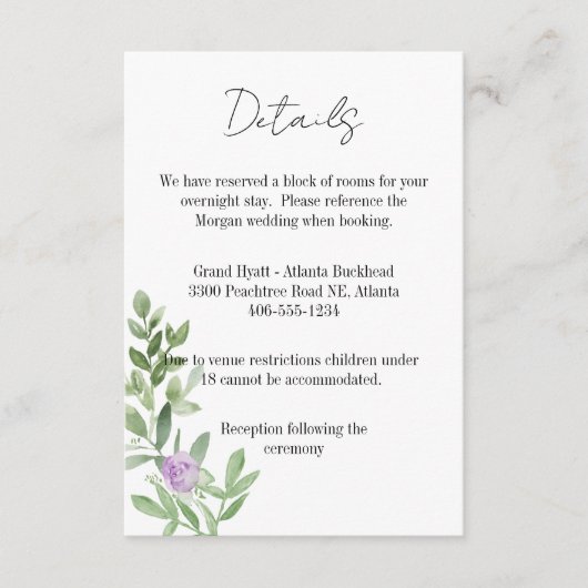 Details Card Wedding lavender purple RSVP Kaartje (Voorkant)