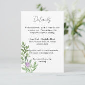 Details Card Wedding lavender purple RSVP Kaartje (Staand voorkant)