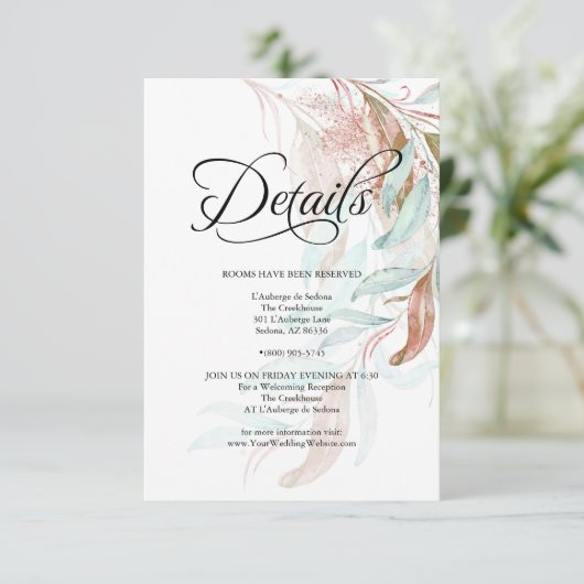 DETAILS | Coral Aqua Blauwgroen Cascading Foliage Informatiekaartje (Staand voorkant)