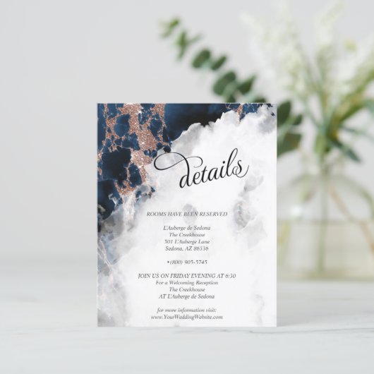 Details Dana-Navy Blue Roos Gold Waterverf Geode (Staand voorkant)