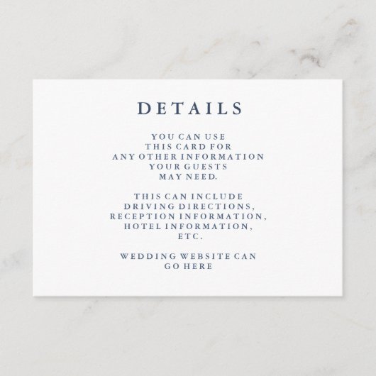Details | Dusty Navy Blue Wedding Details Kaart (Voorkant)