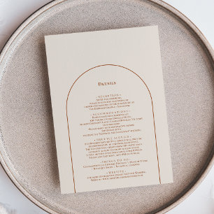 Details eenvoudige boho Arch Ivory Wedding Informatiekaartje