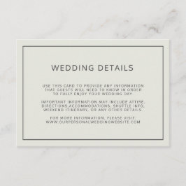 Details eenvoudige rand lichte beige bruiloft informatiekaartje