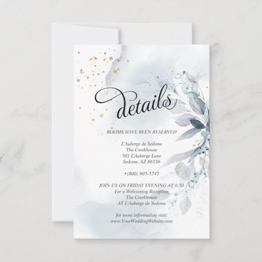 Details Elegant Dusty Blue Waterverf Foliage Kaart (Voorkant)