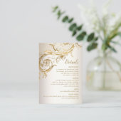 Details Elegant Gold Floral Damask Script Weduwsch Informatiekaartje (Staand voorkant)
