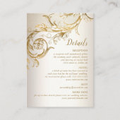 Details Elegant Gold Floral Damask Script Weduwsch Informatiekaartje (Voorkant)