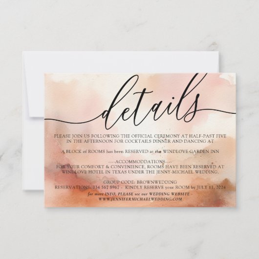 Details Elegant Roos Gouden Waterverf Bruiloft RSVP Kaartje (Voorkant)