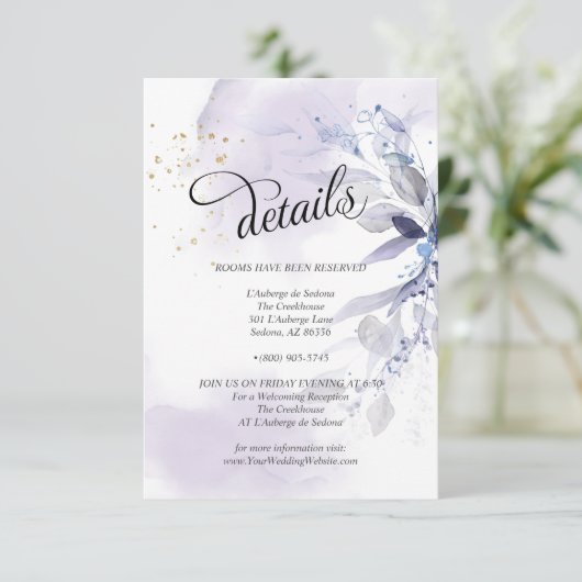 Details Elegant Violet Waterverf Foliage Kaart (Staand voorkant)