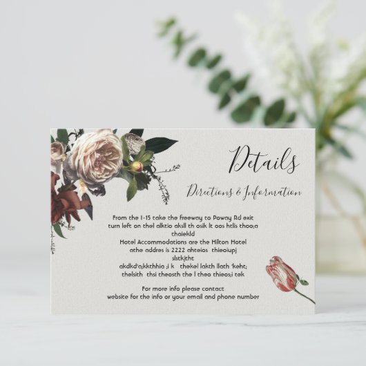 Details en info van Rembrandt Floral Wedding RSVP Kaartje (Staand voorkant)
