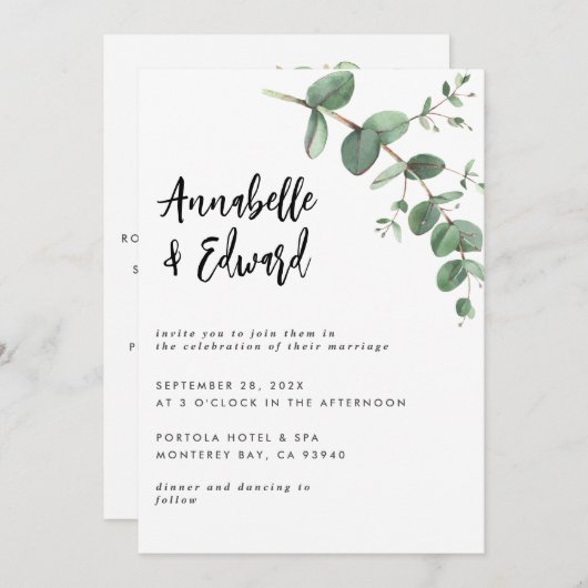 Details en uitnodiging over de bruiloft van eucaly (Voorkant / Achterkant)