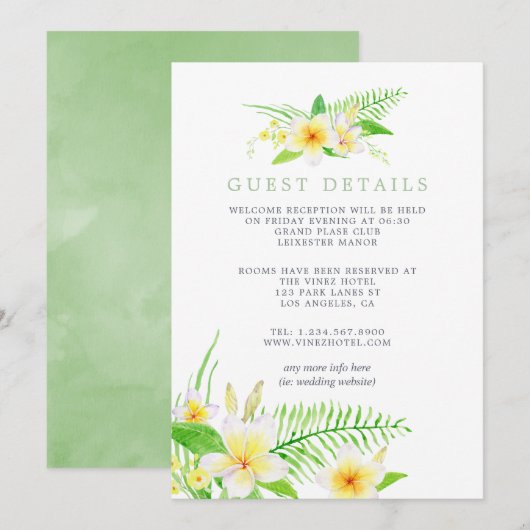 Details exotische Waterverf Frangipani Weddenschap Kaart (Voorkant / Achterkant)