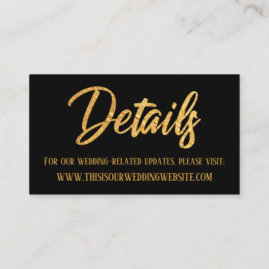 Details Faux Gold & Black Wedding Save the Date Visitekaartje (Achterkant)