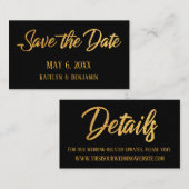 Details Faux Gold & Black Wedding Save the Date Visitekaartje (Voorkant / Achterkant)