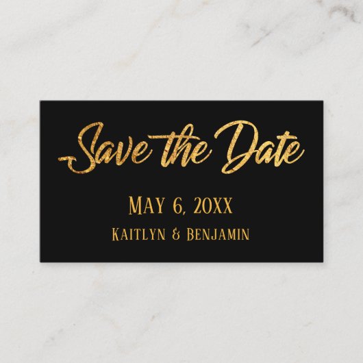Details Faux Gold & Black Wedding Save the Date Visitekaartje (Voorkant)